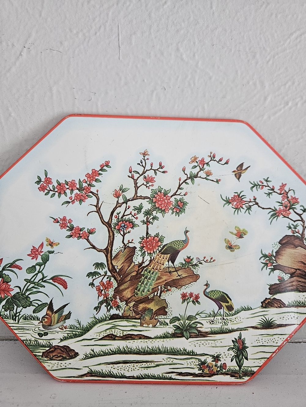 Vintage Peacock Chinoiserie Decorative Polygon Hot Plate/Pan Trivet Wall Art - Picture 2 of 4